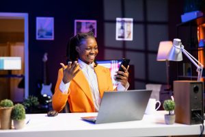 young entrepreneur doing social media marketing for startup